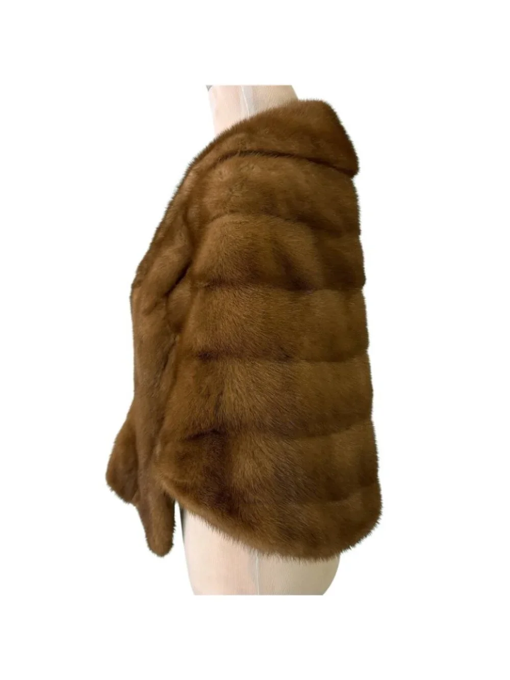 Mink Stole Vintage 1950s Brown Fur Wrap Front Pockets One Size